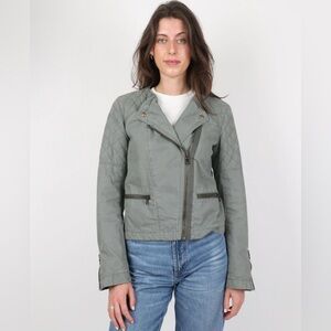 Gap Quilted Khaki Moto Biker Jacket size 4